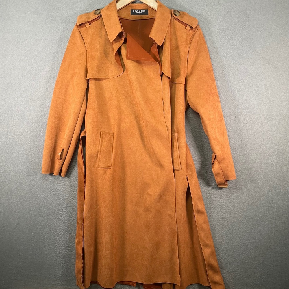 Few Moda New York Trench Coat Womens Medium Rust Orange Long Jacket‎ Duster